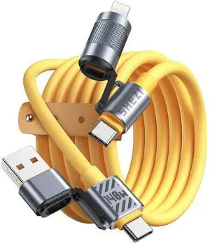 2025 Chubby Cable 4-in-1 USB C to Lightning Cable 140W Fast Charging & Data Transfer, Support to Apple CarPlay & Android Auto, 5FT Travel Multi Cord Charger Combo for iPhone/iPad/MacBook Cable