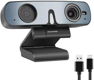 ROCWARE RC28 Webcam with Cardioid & Omnidirectional Microphone | HiFi Mode for Studio-Quality Audio, AI Noise Cancellation & Raw Audio Modes | 1080P 60FPS Web Cam for Streaming/Meetings/Beginners