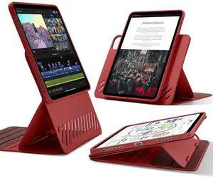 ESR for iPad Pro 11 Inch Case 2024 5th Generation (M4), Rotating Case with Removable Magnetic Cover, Adjustable Portrait/Landscape Stand with Raised Screen View, 9 Standing Angles, Shift Series, Red