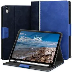 KingBlanc Case for iPad (A16) 11th Generation 11 Inch 2025, iPad 10th Generation 10.9" 2022 with Pencil Holder, Vegan Leather Protective Stand Cover, Auto Sleep Wake, Multi-Angle Viewing/Typing, Blue