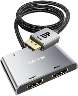 UANTIN DisplayPort to Dual HDMI Adapter | 4K 60Hz DP Source to HDMI Splitter Extended Display Adapter for Dual Monitors,Display Port Converter for NVIDIA, AMD Graphics Card
