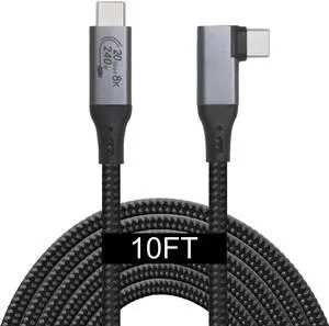 Vebner 10-Foot USB4 Cable Compatible with Thunderbolt 3, Thunderbolt 4 and USB-C - Supports 8K HD Display, 20gbps Data Transfer, 240W Charging - 90-Degree Right Angle USB-C