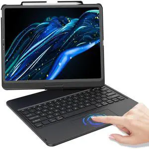 KBCASE Touch Keyboard Case for iPad Air 13 inch (M3/M2, 2025/2024)/for iPad Pro 12.9 inch 3rd/4th Gen 2018/2020, 360°Rotatable Case with Touchpad & Pencil Holder for iPad Air 13 inch/Pro 12.9 (Black)