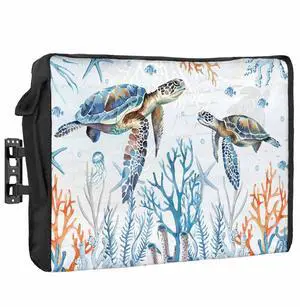 Ocean Coral Turtle Waterproof Outdoor TV Cover 48-50 Inch Weatherproof, Outside Television Cover TV Screen Protector with Remote Control Pocket, Nautical Exotic Watercolor Starfish