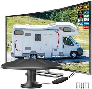 Outdoor TV Antenna omnidirectional Reception Over 100 Miles Range Enhanced VHF and UHF 4K HDTV Antenna, 16.5 feet RG6 coaxial Cable (Matte Black)