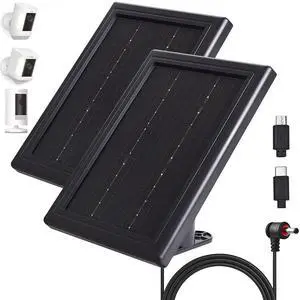 Solar Panel Charger for Ring Cameras, 5V Solar Charger, Compatible with Ring Spotlight Cam/Stick Up Cam and Outdoor Wireless Security Camera Batteries, 16.4ft Cable (2 Pack, Black)