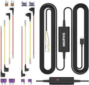 USB Type-C Hardwire Kit Only for Miofive for S1 & Mini Series Dash Cam, Activate Parking Mode and Low Voltage Protection, 11.5 ft / 350 cm (Need Purchase Separately)