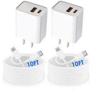 USB C Wall Charger,Dual Port 10FT iPhone Charger 20W PD+QC3.0 Power Adapter Fast Charging Block Plug with 10ft USB C to Lightning Cable for iPhone 14/14 Pro/14 Pro Max/13/12/11/Pro Max/XS/XR/X/AirPods