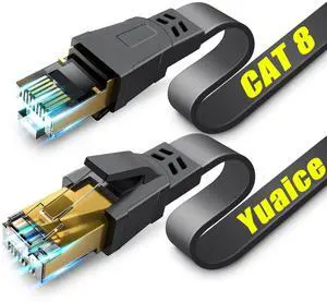 Cat 8 Ethernet Cable - 100FT High Speed Flat Internet Network Cable - Multiple Size Options (3FT-100FT) - Professional LAN Cable - Gold Plated RJ45 Connector - Shielded for Indoor & Outdoor Use