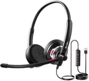 Blucalm Wired Headset with Noise Canceling Mic & in-Line Control, Business Headset with Microphone for PC, USB Computer Headset for Work Call Center, Home Office, Online Classes, Teams, Zoom