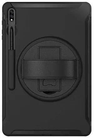 SaharaCase Protection Hand Strap Series Case Cover for Samsung Galaxy Tab S7 FE (2021) and S8 Plus (2022) [Shockproof Bumper] Heavy Duty Rugged Protection Antislip Integrated Kickstand - Black