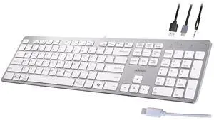 Adesso EasyTouch 730 - USB C Multi-OS Scissor Switch Keyboard with Copilot AI Hotkey, Type C Keyboard with Hub, Built-in USB-A/C Ports and 3.5mm Aux - Quiet, Slim Design AKB-730UW