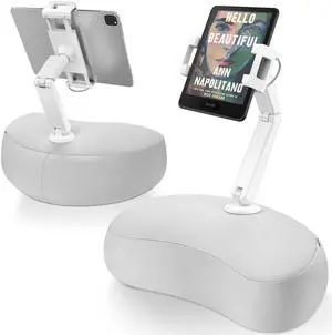 AboveTEK Tablet Pillow Stand for Bed, Hands-Free 360° Adjustable iPad Pillow Holder for Lap Reading w/Soft Bean Bag, Ideal Gift for Mom, Fits 4.7" to 12.9" Tablet, Phone, Kindle - Gray