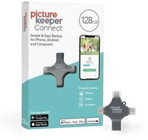 Picture Keeper Connect for iPhone, Android, USB-C, PC & Mac- 128GB USB Backup for Photos, Videos, Contacts, Flash Drive Memory Backup, External Storage Thumb Drive - 128GB, Silver