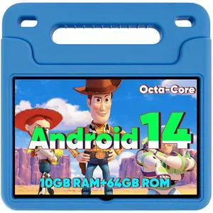 Android 14 Kids Tablet, 2025 Upgraded 10.1 Inch Tablets with Octa-core Processor, 6000mAh Battery, Kid Space, Parental Control,Pre-loaded Kids Apps, 2.4/5GHZ Dual WiFi, Protective Case Included - Blue