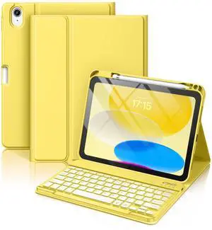 Hamile for iPad 11th 10th Generation Case with Keyboard - 7 Colors Backlit Wireless Detachable Folio Keyboard Cover with Pencil Holder for iPad 11-inch A16 2025 10th Gen 10.9 Inch 2022 (Yellow)