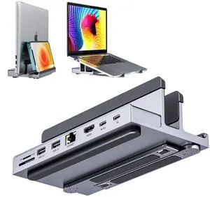 Laptop Docking Station Stand for mac, QUUGE 8 in 1 USB C Dock with HDMI 2.0 4K 60Hz, RJ45 Ethernet, 2 USB3.0 Ports, 100W PD, TF/SD 3.0, Desktop Management Docking Station