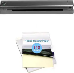 Phomemo M08F Bluetooth Tattoo Stencil Printer & Tattoo Transfer Paper - 110 Sheets A4 Size Portable Wireless Stencil Printer for Tattooing, Compatible with Smartphone & PC, Grey