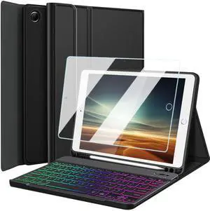 Nanhent Case with Keyboard for iPad 10.2" 9th Generation/8th Gen/7th Gen, 7 Color Rainbow Backlight Detachable Bluetooth Keyboard Cover with HD Screen Protector for iPad 10.2 Inch (iPad 7/8/9 Gen)