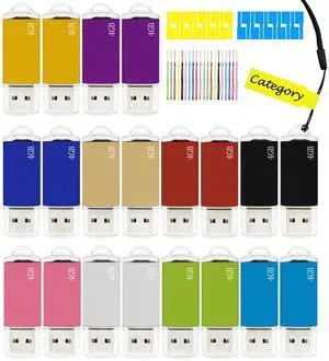 USB Thumb Drive 4GB Flash Drive 20 Pack Nicepicten FAT32 USB 2.0 Flash Drives Pack of 20 Metal Memoria USB 4GB Jump Zip Drive Memory Stick Pendrive with 20PCS Lanyard Label - Mixcolor 20 X 4 GB