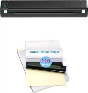 Phomemo M08F Wireless Tattoo Transfer Stencil Printer with 110pcs Free Transfer Paper Tattoo Transfer Paper - 110 Sheets A4 Size, Tattoo Printer Kit for Tattoo Artists