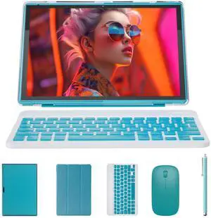 2 in 1 Tablet with Keyboard Case Mouse Stylus, 10 inch Tablet Android 14 Tablets PC, 6GB RAM+32GB ROM Support 1TB Expandable, 6000mAh Battery IPS 10.1" Tab 2MP+8MP Dual Camera WiFi-6 Bluetooth Tableta