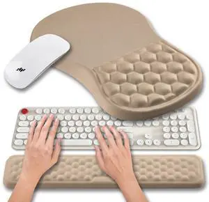 Hokafenle 2 in 1 Ergonomic Mouse Pad Wrist Support & Wrist Rest for Computer Keyboard Set, with Relieve Carpal Tunnel Pain Massage Bulge and Full Memory Gel Design (2In1 Set, Sand Color)