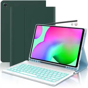 HAASHADA Keyboard Case for Samsung Galaxy Tab S6 Lite 10.4" 2022/2020(SM-P610/P613/P615/P619), Backlit Keyboard Detachable Slim Stand Cover S Pen Holder (Dark Green)