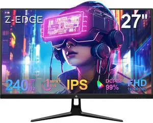 Z-Edge 27 inch Gaming Monitor, FHD 1080P 240Hz, Ultra-Fast MPRT 1ms Monitor, DCI-P3 99%, SRGB 120%, 8 bits, UG27PJ Frameless Bezel, 2X DP 1.4 Ports and 2X HDMI 2.0 Ports