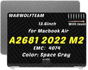WARWOLFTEAM 13.6in Compatible with MacBook Air Mac14,2 A2681 2022 M2 MLXY3LL/A MLY13LL/A 2560 x 1664 EMC 4074 LCD LED Screen Digitizer Replacement Complete Assembly (Space Gray)