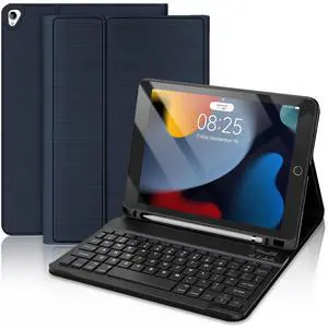 D DINGRICH iPad Case 10.2 with Keyboard 2021, Slim Smart Case - Built-in Pencil Holder - Protective Folio Stand Cover - Detachable Bluetooth Keyboard - iPad Keyboard Case 9th/8th/7th Generation - Blue