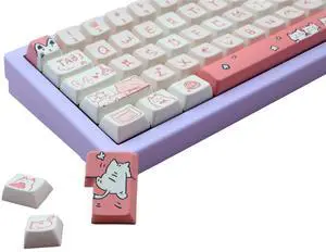 Cmokifuly Cat Cute Keycaps MDA Profile Custom PBT Pink Kitty Keycap for Mechanical Keyboard,148 Keys Dye-Sub Cute Keycaps (Pink Kitty)