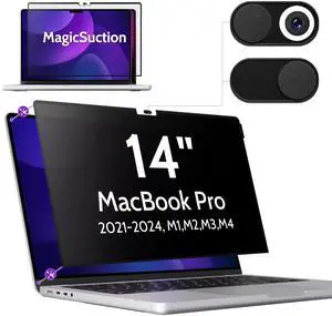 Peslv Privacy Screen for MacBook Pro 14 Inch (2021-2024, M1, M2, M3, M4), MagicSuction Removable Anti Spy Black Protector, Glare Blue Light Filter for Mac Laptop Computer