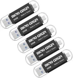 INLAND Micro Center SuperSpeed 5 Pack 32GB Daul Drive up to 100MB/s Type C & Type A 2-in-1 USB 3.0 Flash Drive Thumb Drive Memory Storage Stick for Android Computers MacBook Tablets PC,Brown