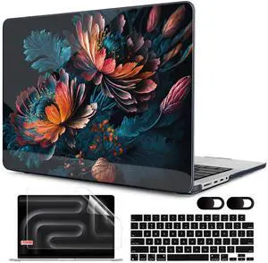 MEEgoodo Case for M4 MacBook Pro 16 inch Case 2024 2023 2021, Fit Model A3403/A3186/A2991/A2780/A2485 M3 M2 M1 Pro/Max Chip, Laptop Hard Shell Cases with Keyboard & Camera Cover, Bunch Flowers