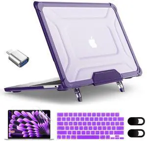 MEEgoodo Case for MacBook Air 15 inch 2025 2024 2023, Case Fit Model (A3241/A3114/A2941) with M4/M3/M2 Chip, Laptop Hard Shell with Heavy Duty Rugged Shockproof, Purple XK