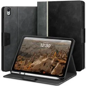 KingBlanc Case for iPad (A16) 11th Generation 11-inch 2025, iPad 10th Generation 10.9" 2022 with Pencil Holder, Vegan Leather Protective Stand Cover, Auto Sleep Wake, Multi-Angle Viewing/Typing, Black