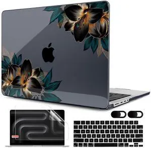 MEEgoodo Case for M4 MacBook Pro 16 inch Case 2024 2023 2021, Fit Model A3403/A3186/A2991/A2780/A2485 M3 M2 M1 Pro/Max Chip, Laptop Hard Shell Cases with Keyboard & Camera Cover, Golden Lilies