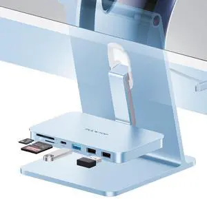 iMac Accessories for i-Mac 2021/2023/2024, PULWTOP USB C Hub for iMac with USB A/C 10Gbps, Hub for M1/M3/M4, 2USB A 2.0, SD/TF Card Reader for iMac24 inch & Studio Display 2 Blue