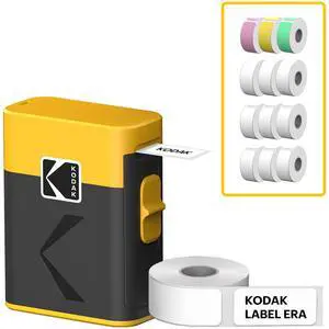 KODAK Label ERA Label Maker Machine Bundle, Yellow (1 Roll Sticker Label & 12 Rolls Set)