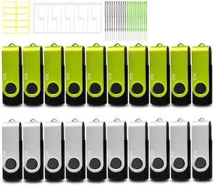 Nicepicten 8GB USB Flash Drive 20 Pack Bulk USB Thumb Drive Swivel Zip Drive USB 2.0 Flash Drives 8GB Bulk Green & Sliver Memoris Memory Stick Jump Drives Multipack with Lanyards Label
