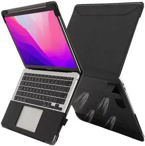 TYTX Compatible with MacBook Air 13.6 Inch Case,PU Leather MacBook Air Case for Model M4 A3240 M3 A3113 M2 A2681 2022 2023 2024 2025 Retina Display Touch ID, with Vents and Stand Function, Black