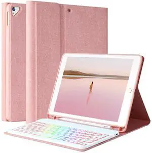 FUWANG Keyboard Case for iPad 9th Generation 10.2 inch 2021 - Detachable 7 Colors Backlit Stand Folio Keyboard Cover for iPad 8th Gen/7th Gen/iPad Pro 10.5"/iPad Air 3rd Gen, with Pencil Holder