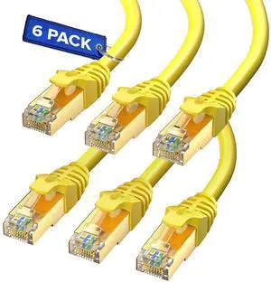 Cat7 Ethernet Cable 1 Foot  6 Pack High-Speed LAN Network Patch Cords, RJ45 Gold-Plated Connectors, 600MHz, 10Gbps  for Router, Modem, PC, Gaming, Streaming  Yellow