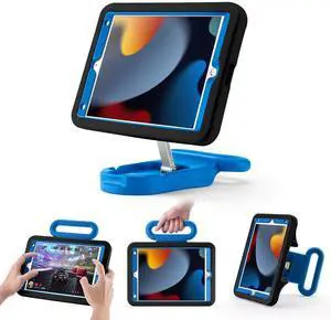 LeiJue Kids Case for iPad 7th/8th/9th Gen 10.2 inch,Adjustable Portrait/Landscape Stand/Drop Proof with Handle/Kickstand,Child Friendly Protective Cover for iPad 10.2 2021/2020/2019 (BlackBlue)