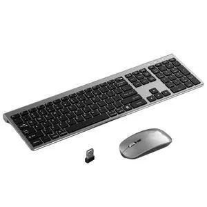 LINKEET Dual-Mode Wireless Keyboard and Mouse Combo, Rechargeable 2.4G/Bluetooth Keyboard Mouse Set, Ultra Slim Full Size 108-Key with Numpad Silent Scissor Keys for PC/Laptop/Win/Mac, Grey Black