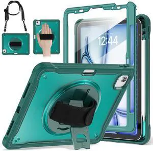 BRAECNstock Case for iPad Air 11 inch M3/M2(2025/2024) and Air 5th/4th Generation 10.9 & Pro 11inch 4th/3rd/2nd/1st(22/21/20/18) Cover with Pencil Holder,Screen Protector,Hand Stand,Midnight Green