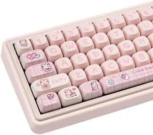 JOLINTAL Cute PBT 144-Key Pink Gaming Keycaps Set MOA Profile Anime Cartoon Dye-Sub ANSI Layout Custom for Cherry MX Keyboard