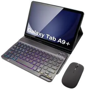 GYSDCAZ Keyboard Case for Samsung Galaxy Tab A9 Plus 11 Inch (SM-X210/X216/X218),7 Color Backlight Keyboard with Dual Mode Wireless Mouse,Black