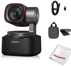OBSBOT Tiny 2 AI-Powered PTZ 4K Webcam 1/1.5" CMOS 4X Faster Focusing USB 3.0 10x Faster Data Transmission Voice Control, W Cleaning Cloth